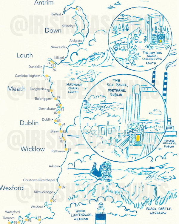 Beautifully Hand-Illustrated Map of Ireland’s Coastal Sea Saunas – A2 Print - Image 2