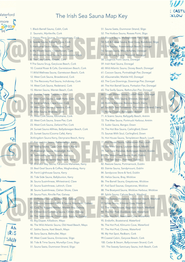 Beautifully Hand-Illustrated Map of Ireland’s Coastal Sea Saunas – A2 Print - Image 4