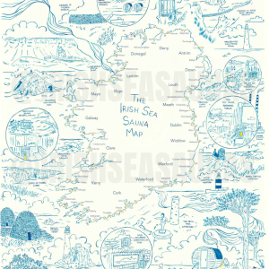 Beautifully Hand-Illustrated Map of Ireland’s Coastal Sea Saunas – A2 Print
